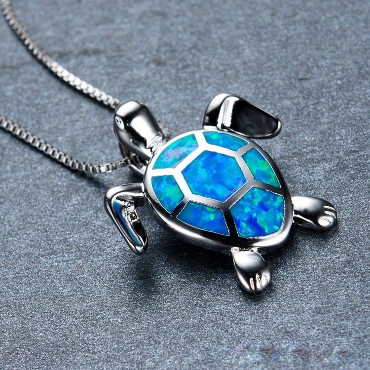 White Gold Opal Lucky Sea Turtle Pendant Necklace - CODLINS - codlins.com