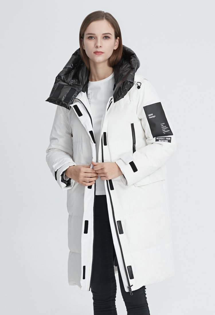 SDEER Long Puffer Jacket With Stitched Letters