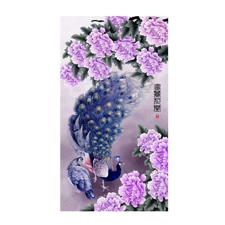 mbrodery Stith Flower Peacock - Diamond Painting - 44x73cm(Canvas)