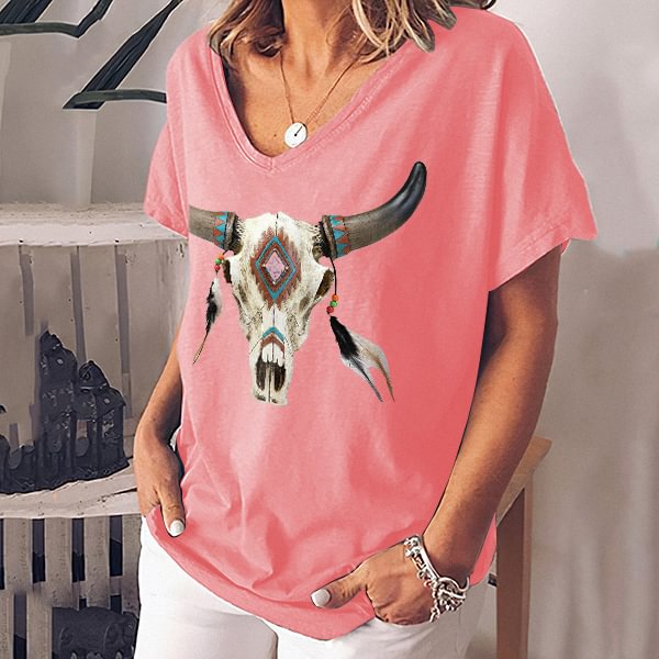 Cow Head Vintage Printed T-shirt