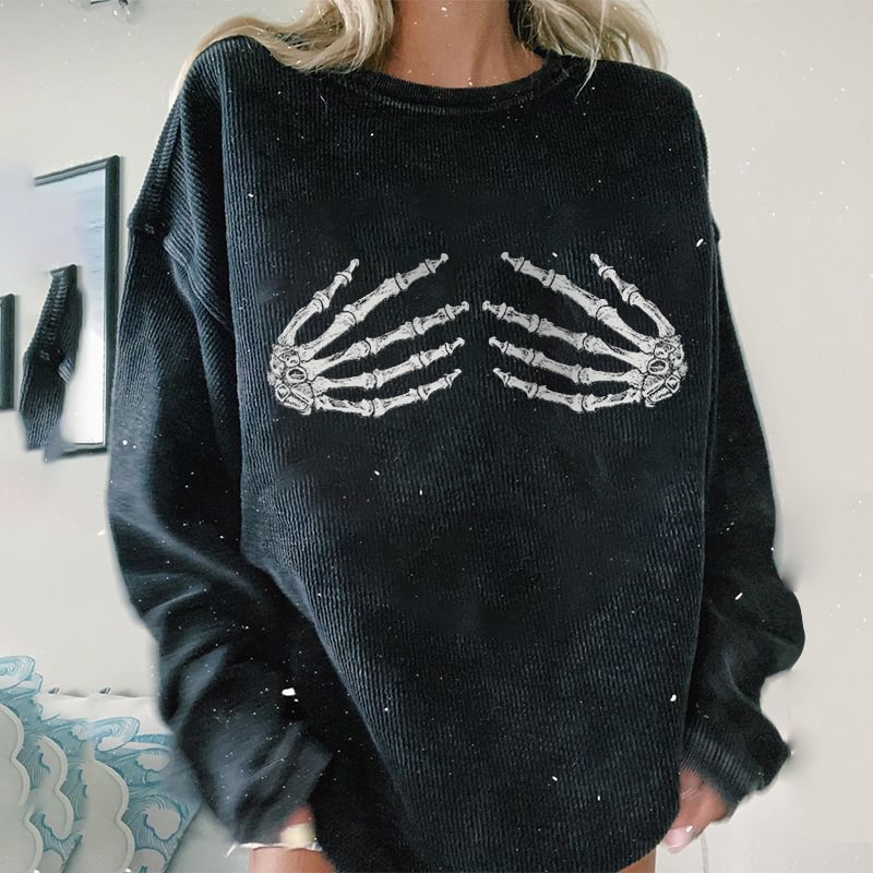 Minnieskull Skeleton hand printed retro cozy sweatshirt - Minnieskull
