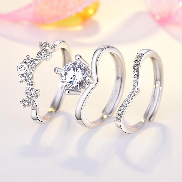 3 in 1 Best friend Crown Diamond Ring 3BFF Rings-Mayoulove