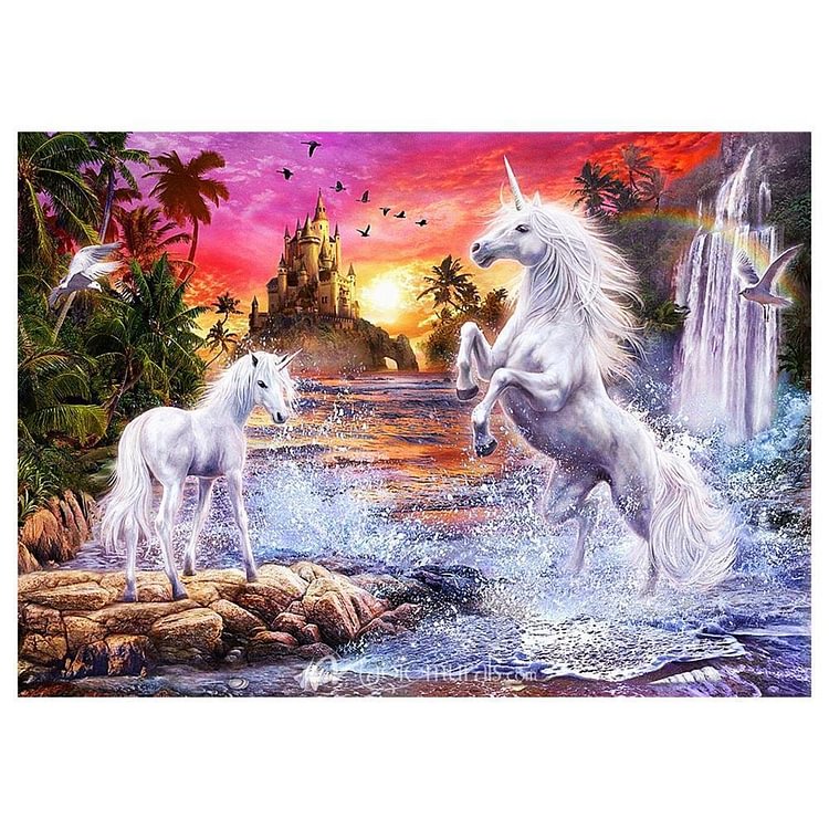 Deux cheval blanc diamant broderie 5D diamant peinture strass Cross Stitch mosaïque Pictures Home Decor