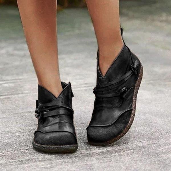 Women's Vintage Flat Heel Leather Casual Ankle Boots