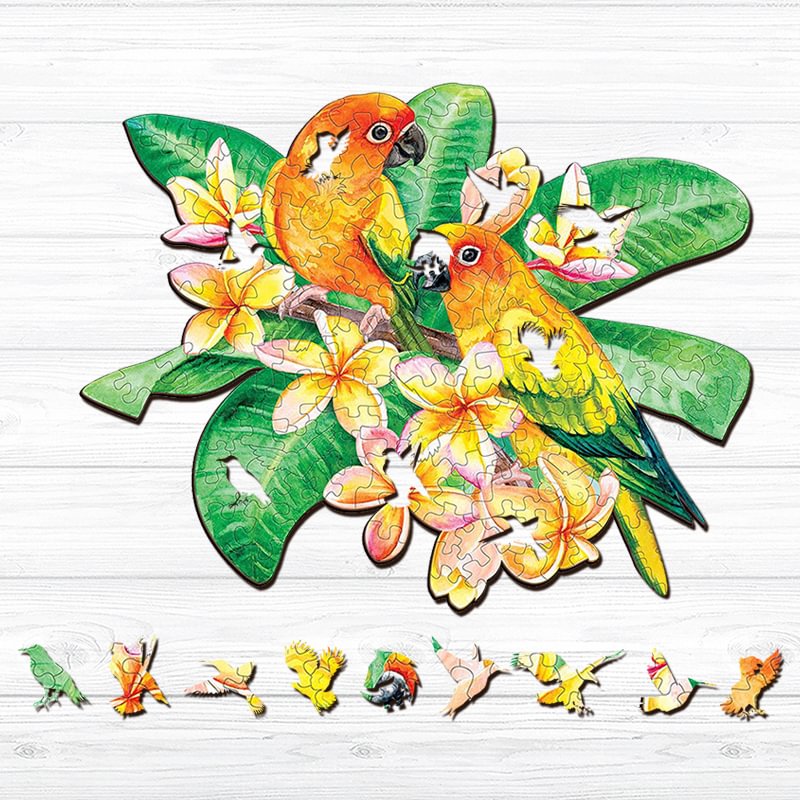 Jeffpuzzle™-JEFFPUZZLE™ Golden Parrots Wooden Puzzle