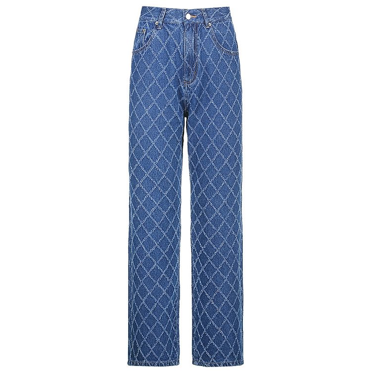 Grid Texture Straight Leg Jeans - CODLINS - codlins.com