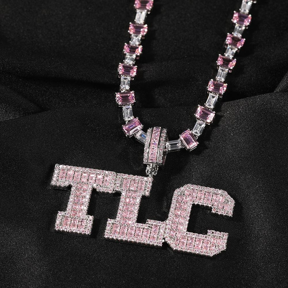 Pink Iced Out Custom Name Pendant Necklace-VESSFUL