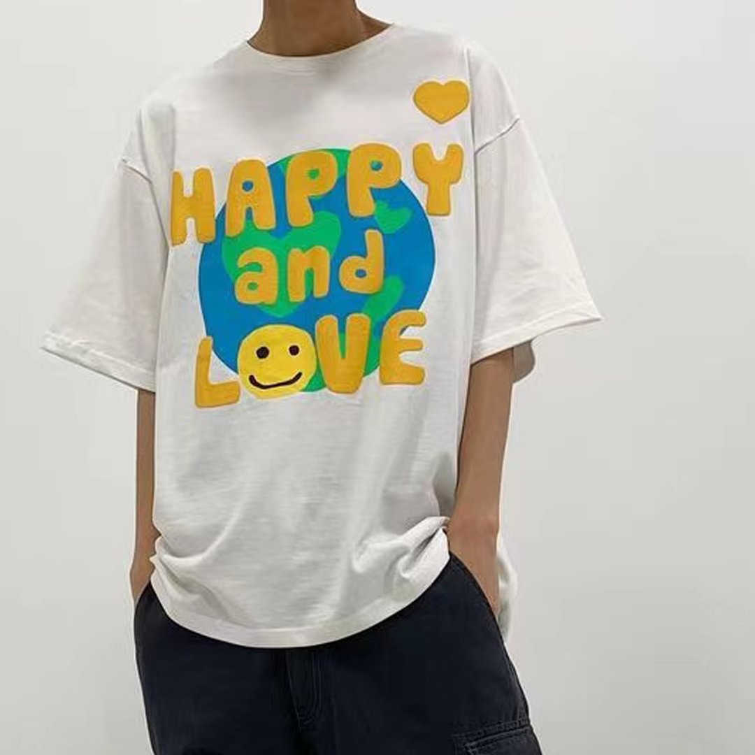 Fun Earth Smiley Bubble Letter Printed T-Shirt / Techwear Club / Techwear