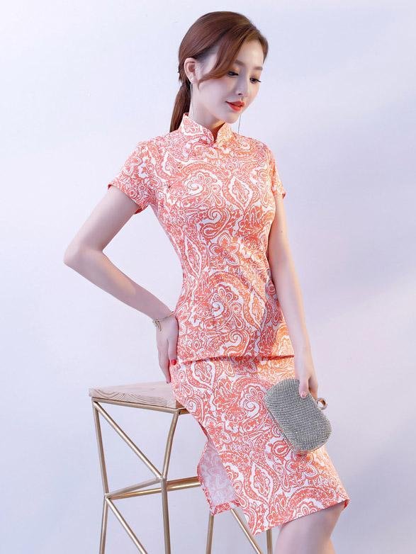Pink Stretch Cotton Cheongsam Mini Dress