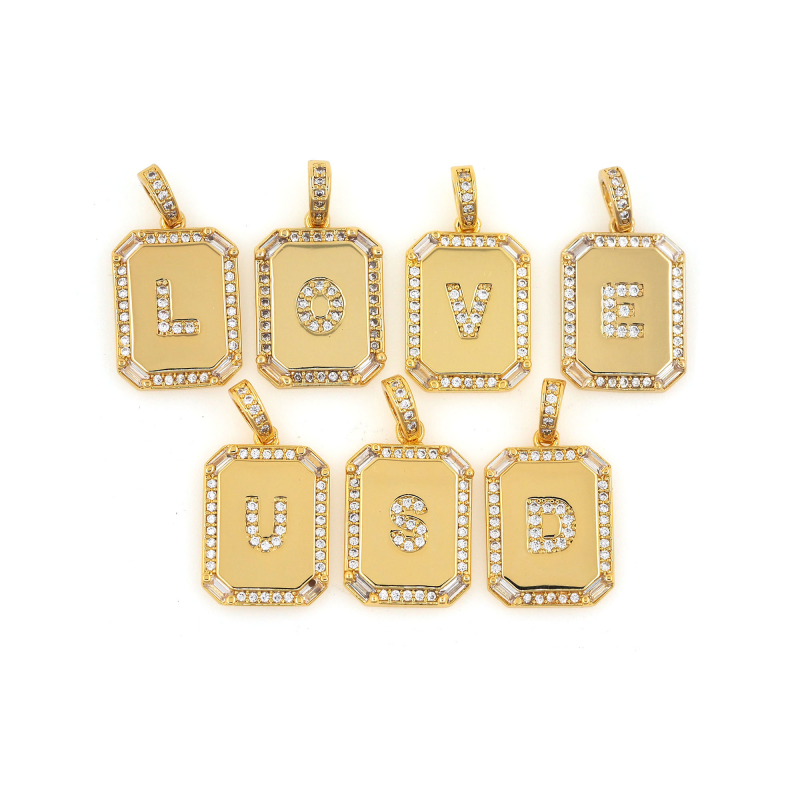 Square Capital Letter Pendant Name Gold Necklace-VESSFUL