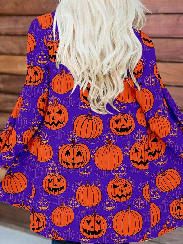 Halloween Pumpkin Printing Casual Open Front Cardigan
