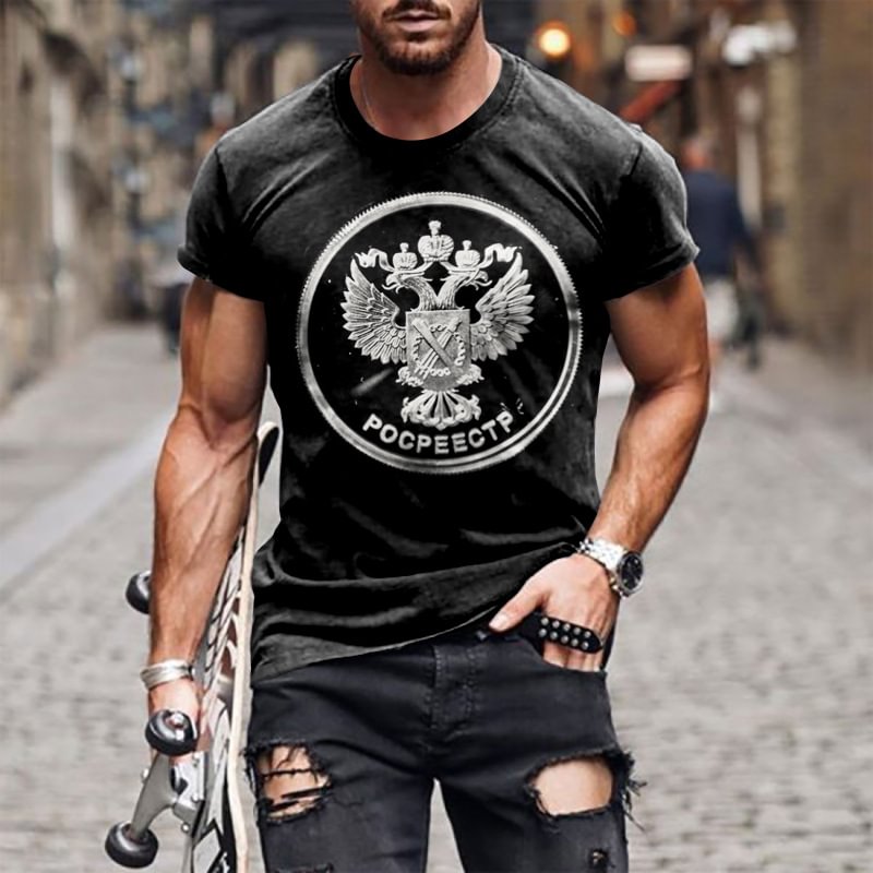 Ethnic Dark Inscription Pattern Short-sleeved Summer Men's T-Shirts-VESSFUL
