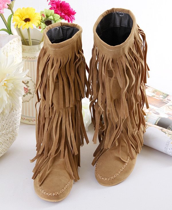 Women's shoes in tube fringed casual boots