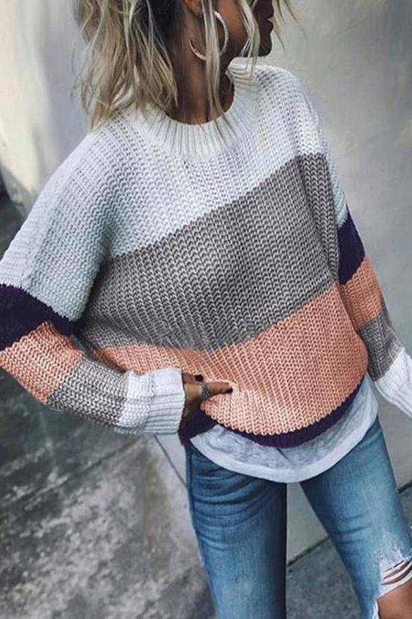 Cozy Striped Long Sleeve Sweater P11083
