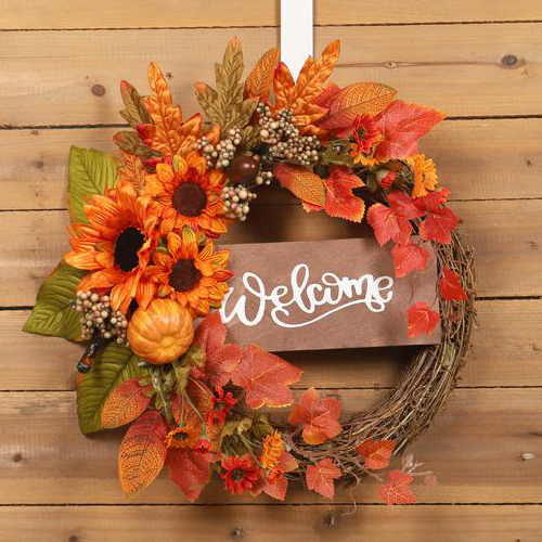 Elegant Pumpkin Sunflower Grapevine Wreath Fall Wreaths 2021、、sdecorshop