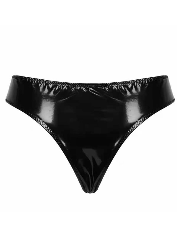 Highlight Pvc Patent Leather Zipper Open File Sexy Lingerie-Icossi