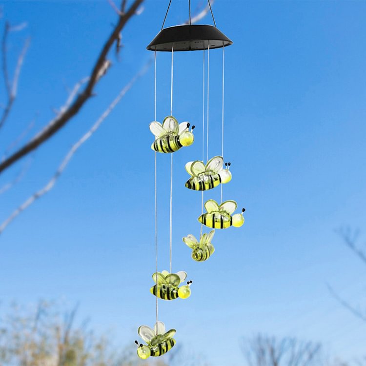 Honey Bee Wind Chime Solar Lamps Outdoor Hanging Pendant Light Garden Decor