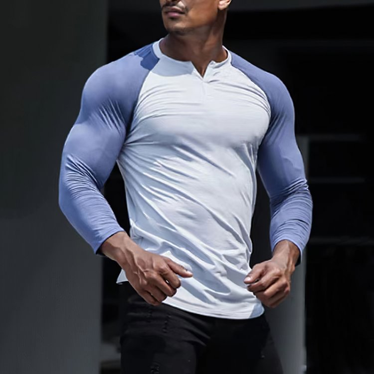 BrosWear Skinny Colorblock V-Neck Long Sleeve T-Shirt