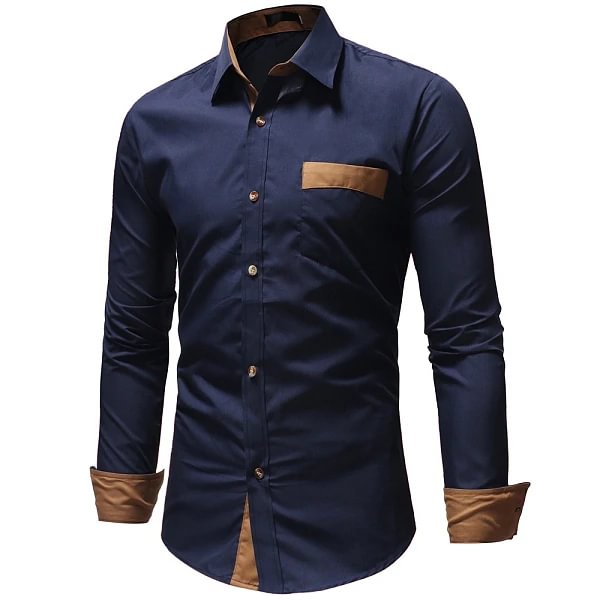 Men's Colorblock Slim Long-Sleeves Business Shirts-Corachic