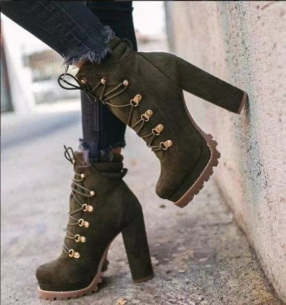 Women's Fashion Heel Boots Lace Up