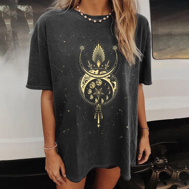   Ladies casual moon print loose T-shirt - Neojana
