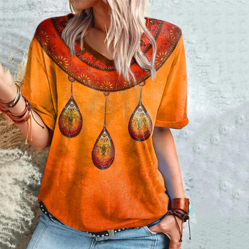 Ethnic printed oversized casual graphic tees