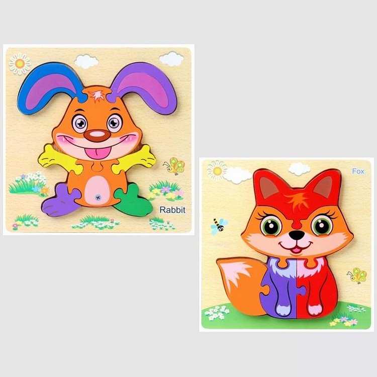 Baby Intelligence development cute fox and rabbit puzzle for kids ages 0-7-Mayoulove