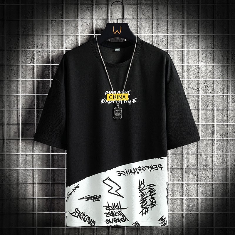Harajuku Patchwork Letter Casual Crewneck T-Shirt / Techwear Club / Techwear