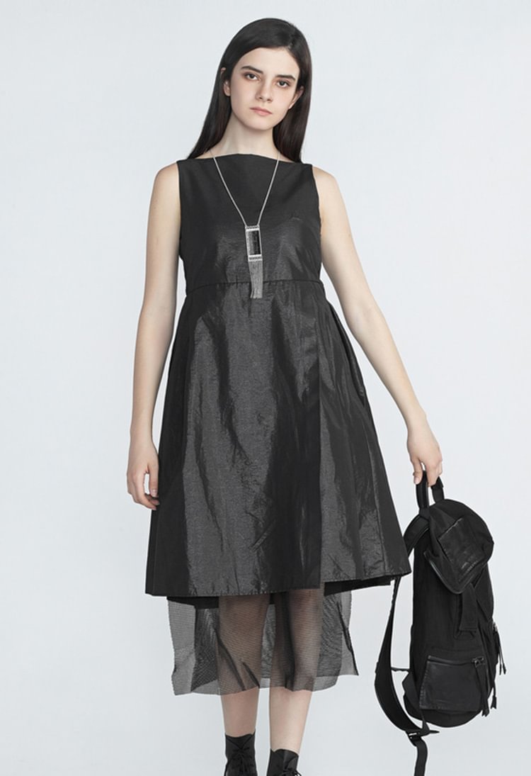 SDEER Neck Sleeveless Stitching Little Black Dress