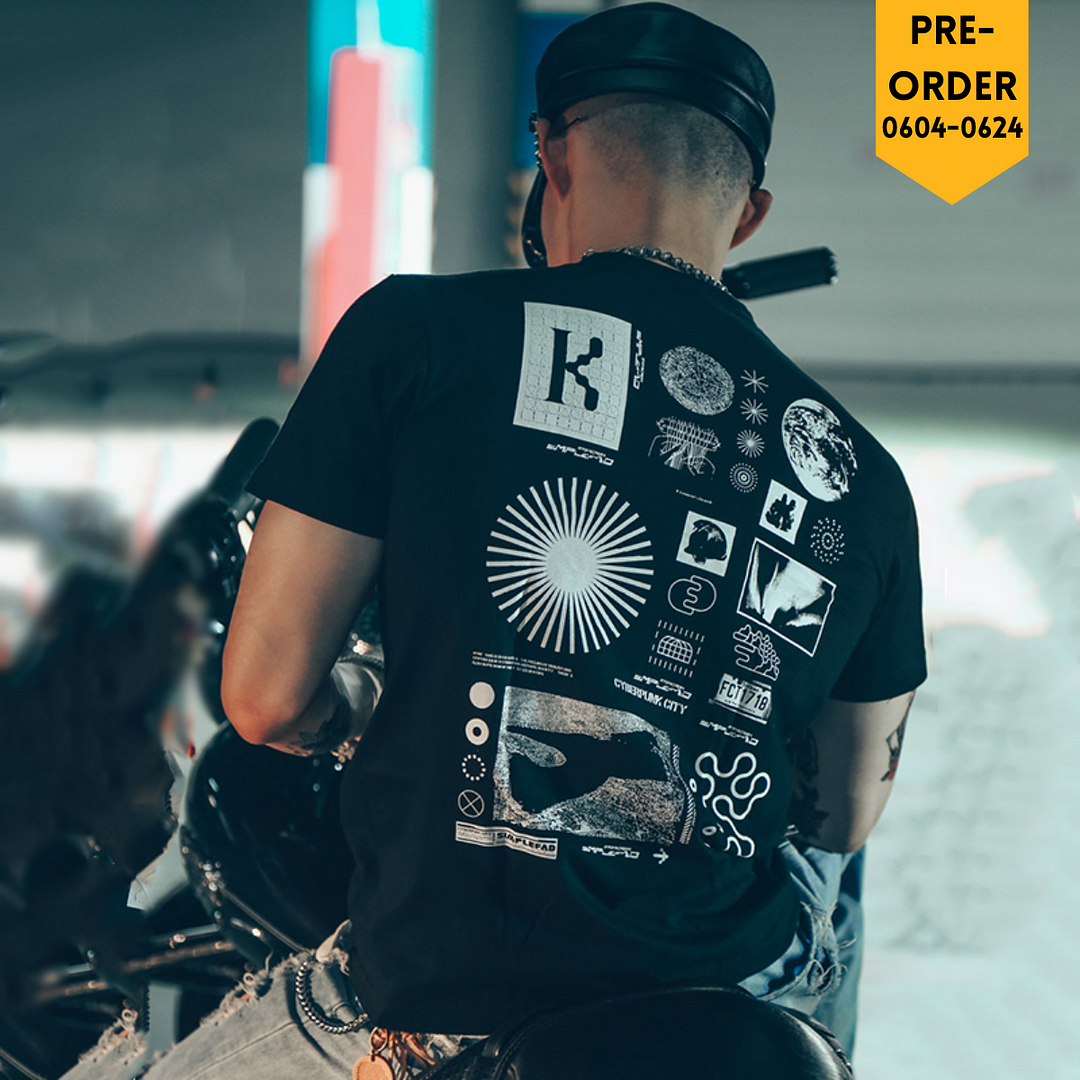 Cyberpunk Style Future Digital Theme Design Black Casual Streetwear T-shirt [Pre-Order] / Techwear Club / Techwear