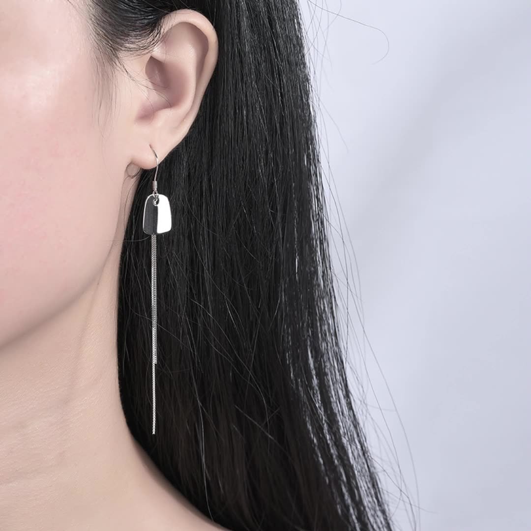 Fashion Silver Needle Simple Sequins Tassel Chain Earrings