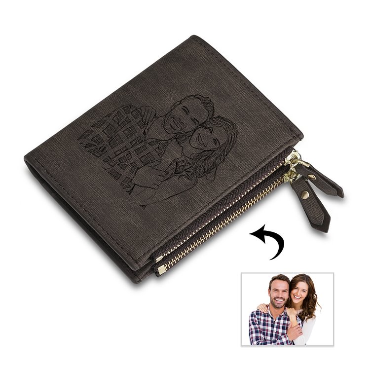 Photo Wallet Custom Personalized Wallet Fold Zipper-Army Green Leather