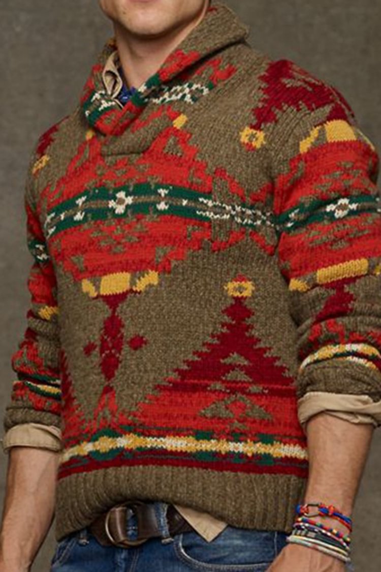 Tiboyz Casual Vintage Jacquard Pullover Sweater