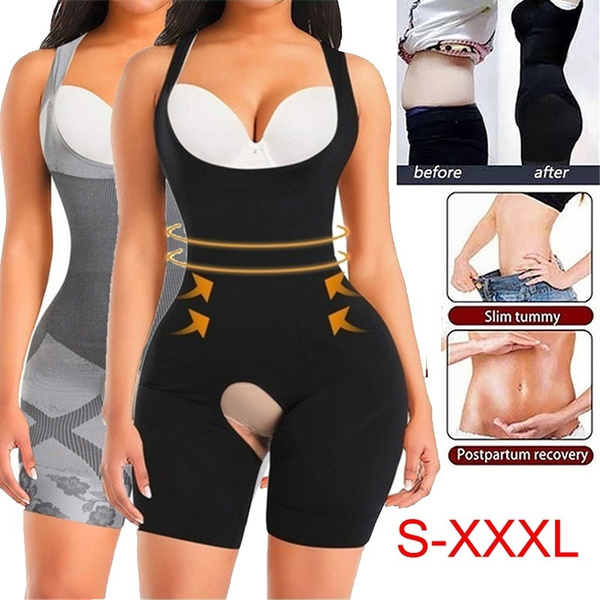 Hefu Long Sleeve Jumpsuit for Women Tummy Control Leopard Print Shapewear Casual Bodysuit Slim Bottoming Shirts Rompers 
