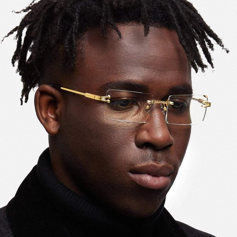 Clear Rimless Vintage Hip Hop Men's Gold Frame Glasses Joee Burroww’s Glasses-VESSFUL