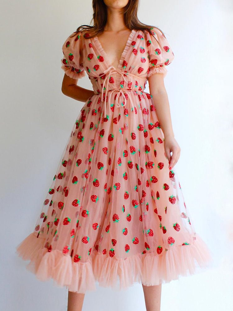 Sequin Sweet Strawberry Midi Dress