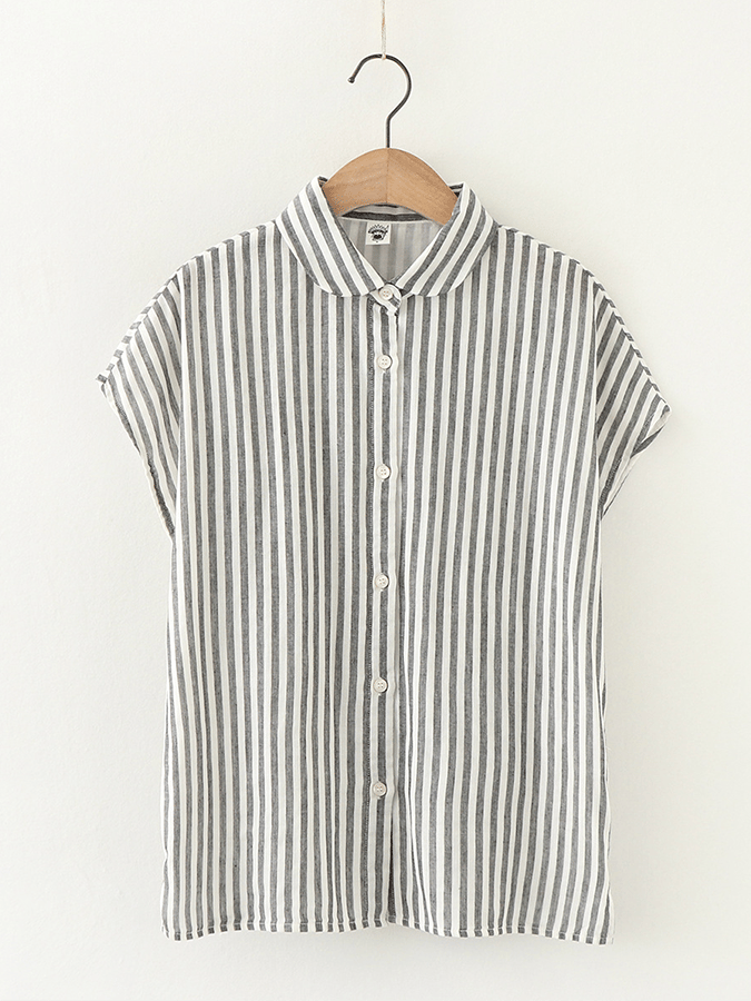 Women's Breathable Cotton Striped Plaid Short Sleeve Shirt