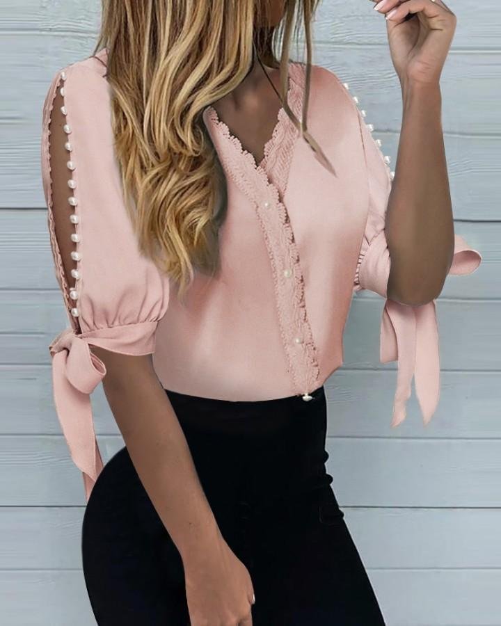 Beaded Lace Long Sleeve Shirt P10184