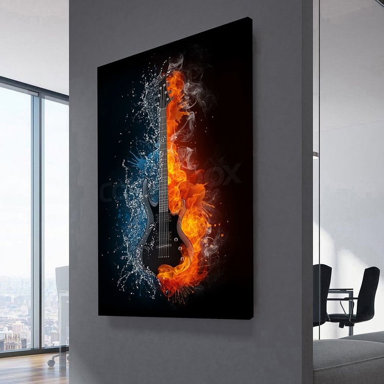 Electric Guitar on Fire and Water Canvas Wall Art