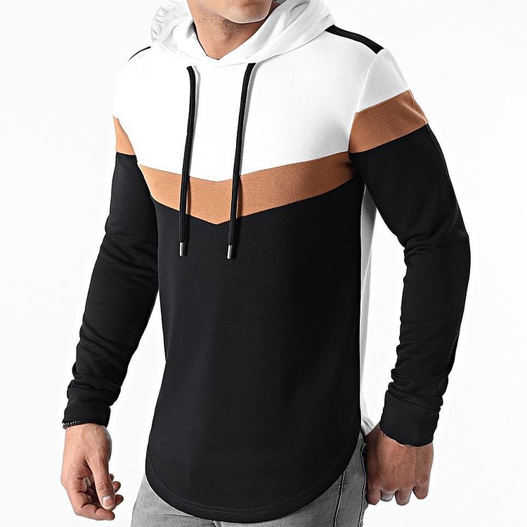 BrosWear Men's Casual Stitching Color Outdoor Gym Fitness Hoodie black white