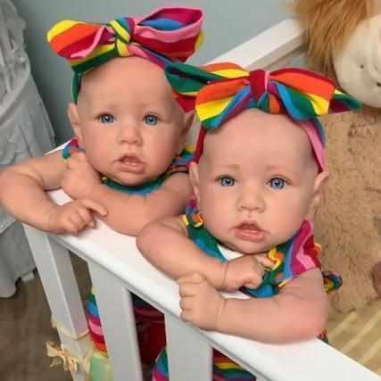 20'' Twins Rainbow Sisters Reborn Saskia Bebe Girls, Realistic Handmade Silicone Toddler Babies Doll Veda and Sariah 2022 -Creativegiftss® - [product_tag]