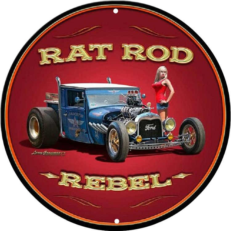 Rat Rod - Round Vintage Tin Signs/Wooden Signs - 30x30cm