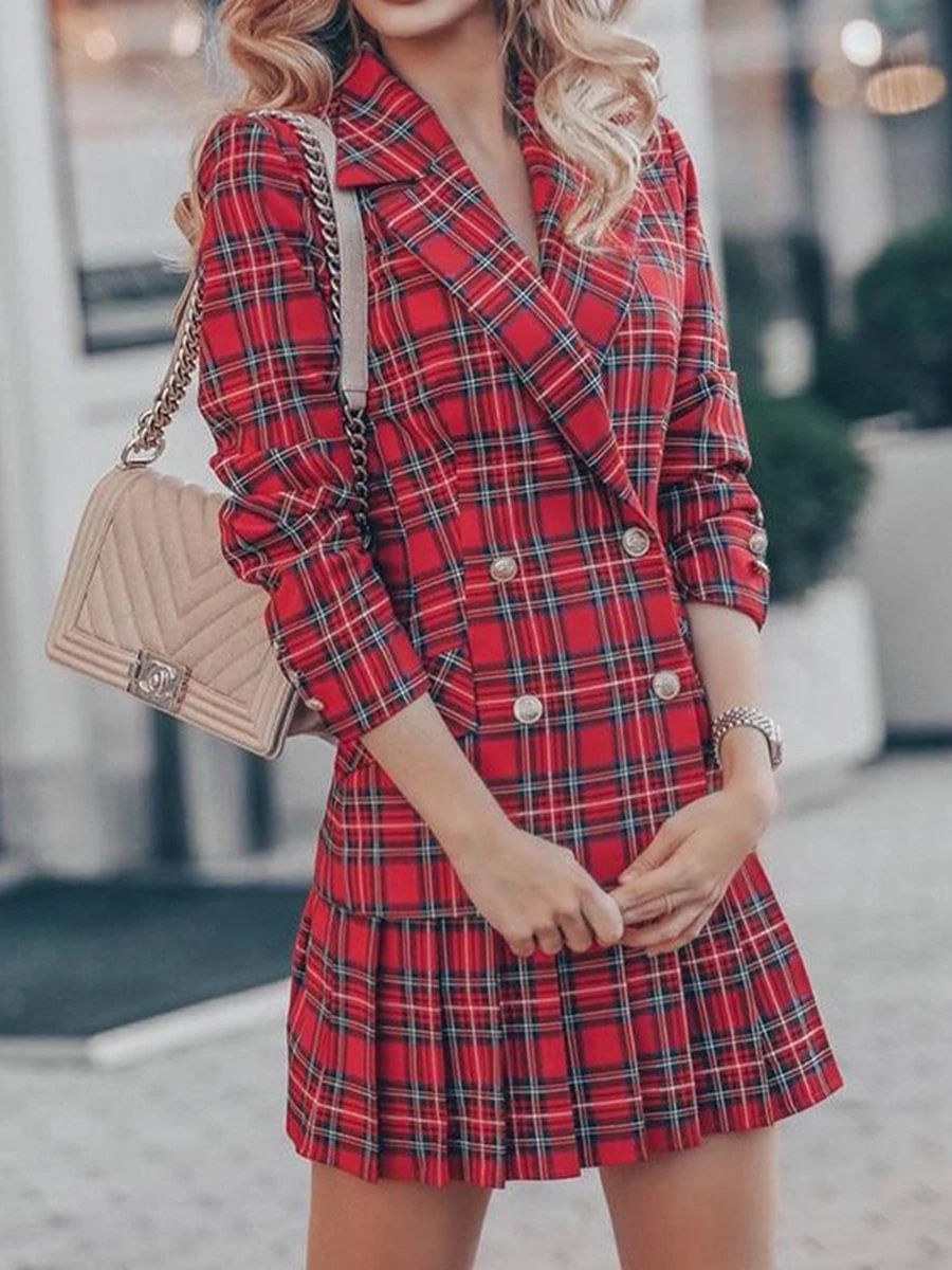 Two piece Plaid Double Breasted Jacket P16093