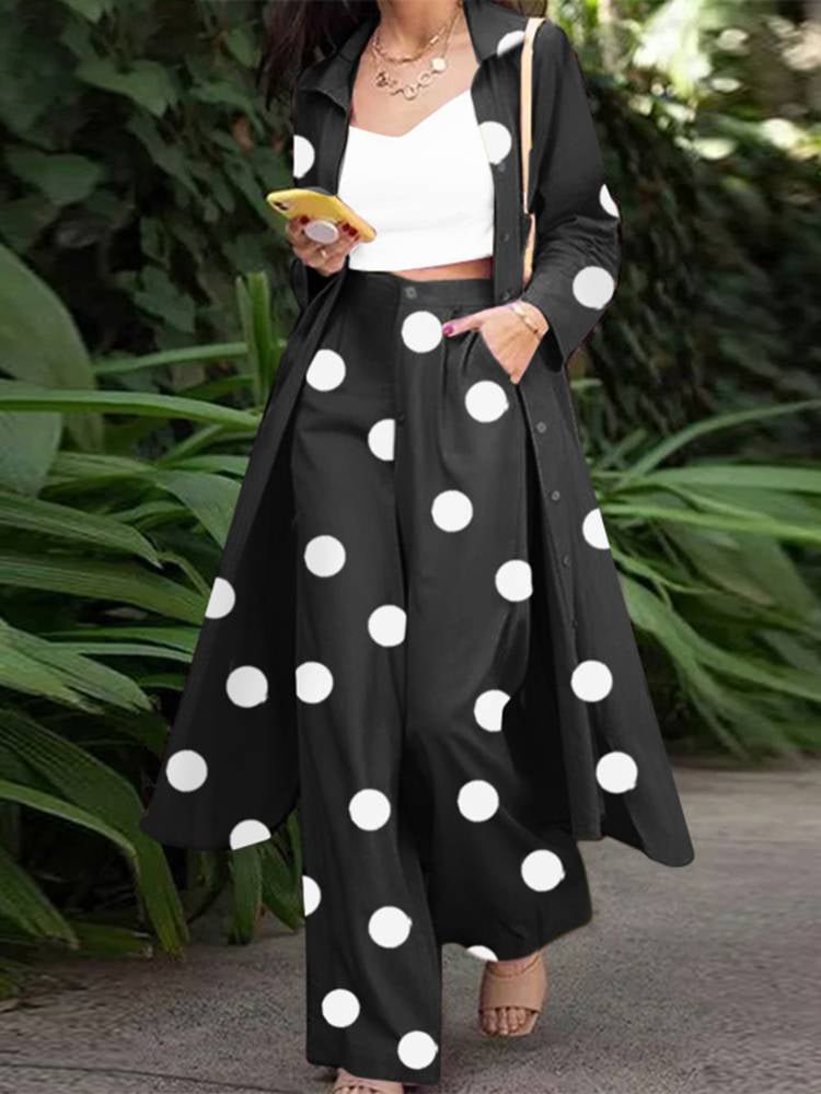 Fashion Polka Dot Print Windbreaker And Trousers Set