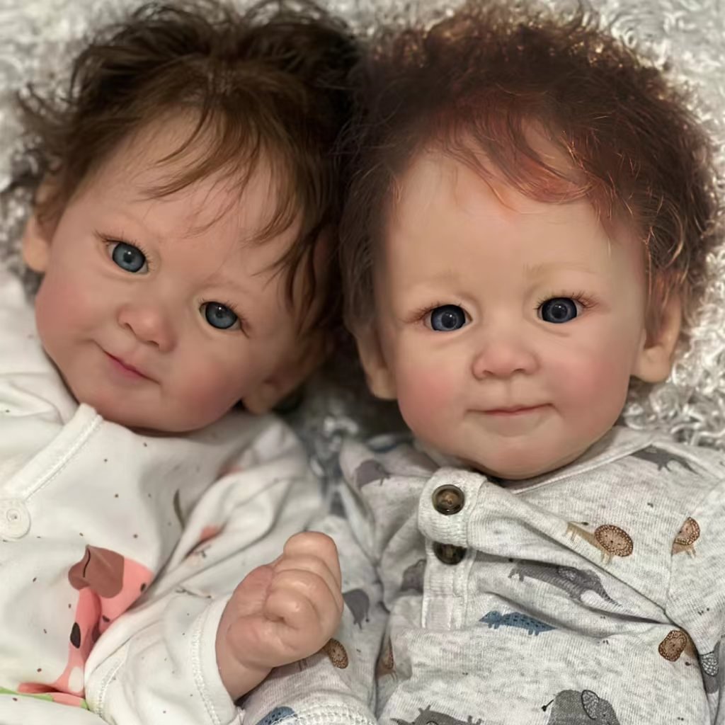 [New Series!]20'' Real Soft Lifelike Realistic Twins Newborn Reborn Doll Boy Brown Hair Named Quinn and Roy With Pacifier And Bottle -Creativegiftss® - [product_tag]