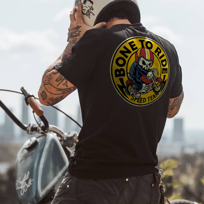 UPRANDY Bone to ride speed team skull t-shirt designer -  UPRANDY
