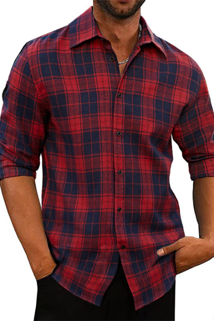 Tiboyz Men's Check Casual Long Sleeve Shirt