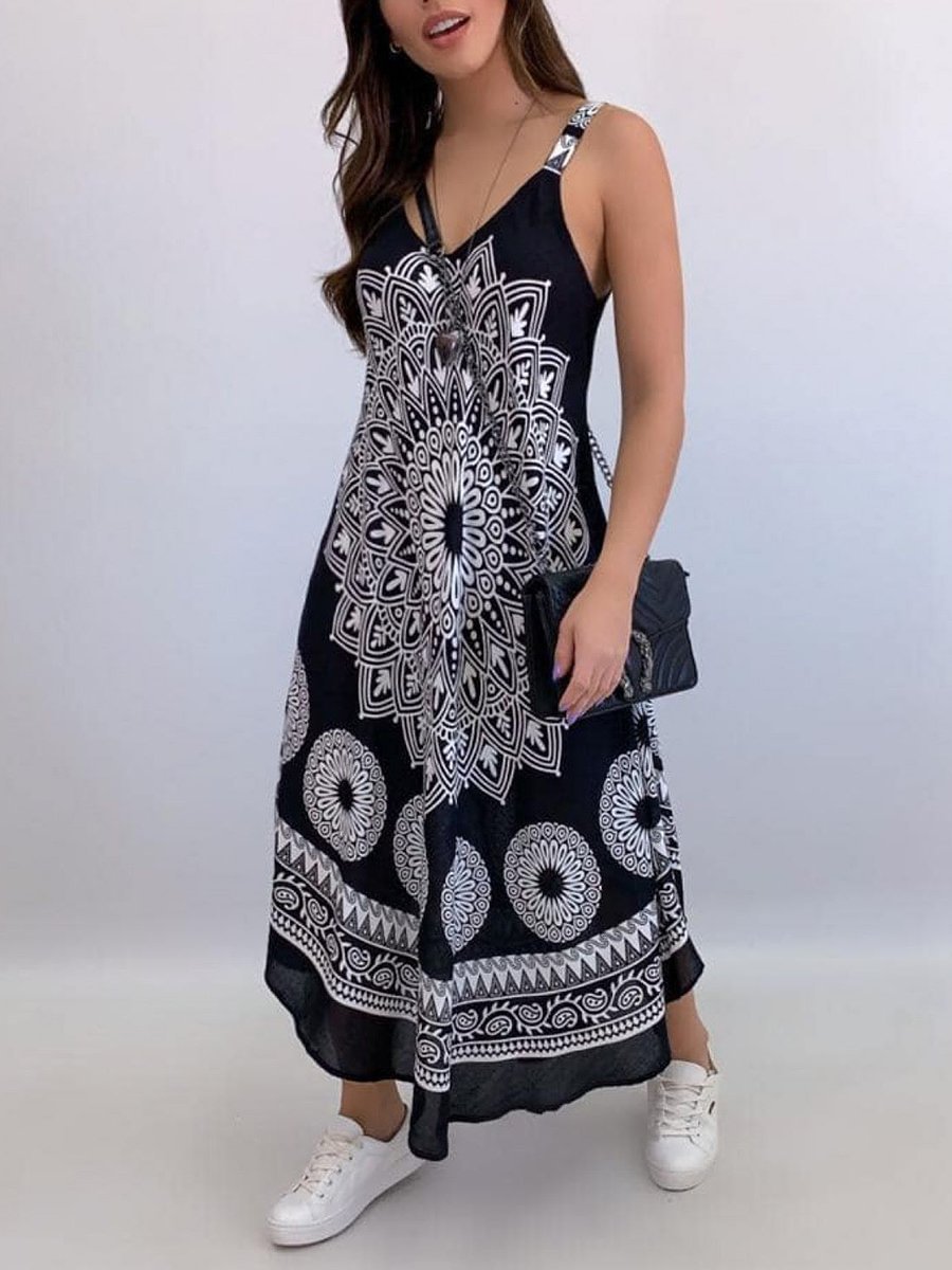 Boho Mandala Print Wide Strap Dress P10321