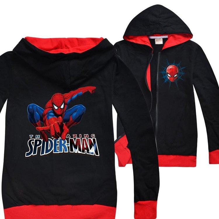 Mayoulove The Amazing Spiderman Boys Kids Cotton Full Zip Up Hoodie Jacket-Mayoulove