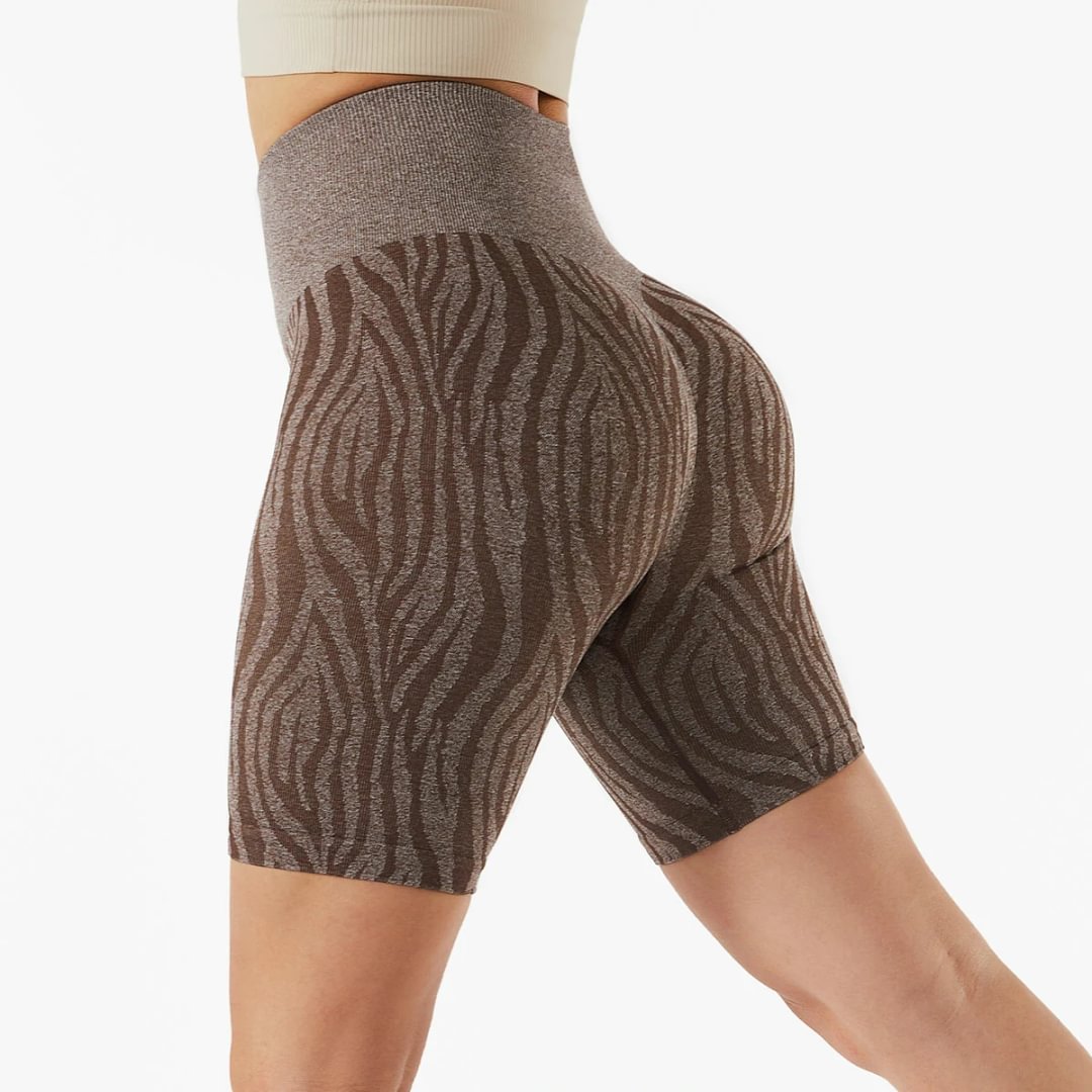 Mocha Hergymclothing high waist no front seam scrunch butt bubble peach seamless zebra gym shorts online shopping